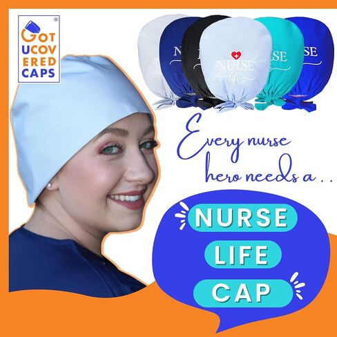 قبعة ممرضة من Gotucovered للممرضات، قبعة فرك للنساء الجراحيات، قبعة عمل لحياة الممرضة مع تطريز in Saudi Arabia
