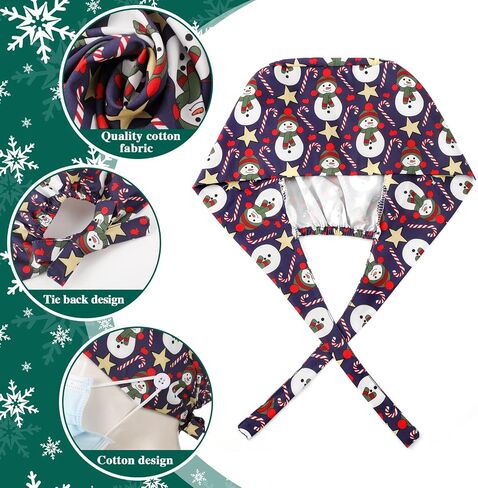 Liitrsh 12 Pcs Christmas Bouffant Scrub Caps Xmas Adjustable Sweatband Working Cap Christmas Surgical Caps for Women Cute Print Bouffant Hats with Button for Women Men Nurse Doctor in Saudi Arabia
