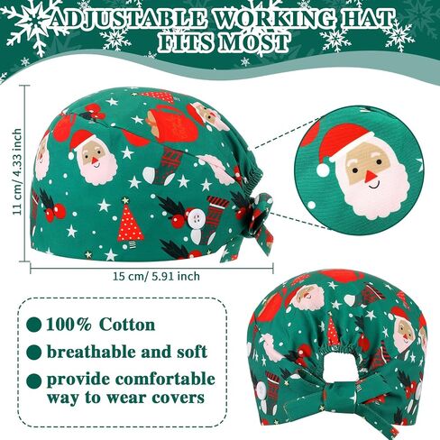 Liitrsh 12 Pcs Christmas Bouffant Scrub Caps Xmas Adjustable Sweatband Working Cap Christmas Surgical Caps for Women Cute Print Bouffant Hats with Button for Women Men Nurse Doctor in Saudi Arabia