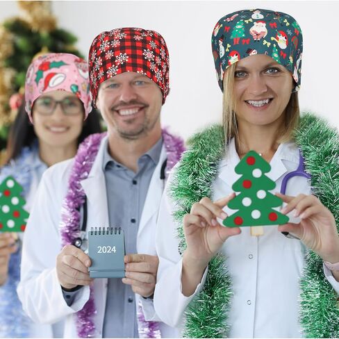 Liitrsh 12 Pcs Christmas Bouffant Scrub Caps Xmas Adjustable Sweatband Working Cap Christmas Surgical Caps for Women Cute Print Bouffant Hats with Button for Women Men Nurse Doctor in Saudi Arabia