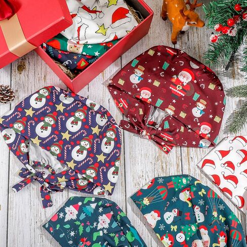 Liitrsh 12 Pcs Christmas Bouffant Scrub Caps Xmas Adjustable Sweatband Working Cap Christmas Surgical Caps for Women Cute Print Bouffant Hats with Button for Women Men Nurse Doctor in Saudi Arabia