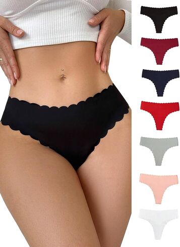 OYOANGLE Women's 7 Pieces Solid Scallop Trim Panties Underwear Stretchy Breathable Bikini Panty in Saudi Arabia