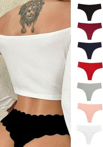 OYOANGLE Women's 7 Pieces Solid Scallop Trim Panties Underwear Stretchy Breathable Bikini Panty in Saudi Arabia