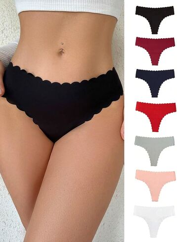OYOANGLE Women's 7 Pieces Solid Scallop Trim Panties Underwear Stretchy Breathable Bikini Panty in Saudi Arabia
