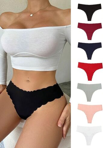 OYOANGLE Women's 7 Pieces Solid Scallop Trim Panties Underwear Stretchy Breathable Bikini Panty in Saudi Arabia