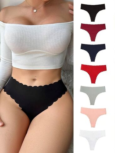 OYOANGLE Women's 7 Pieces Solid Scallop Trim Panties Underwear Stretchy Breathable Bikini Panty in Saudi Arabia