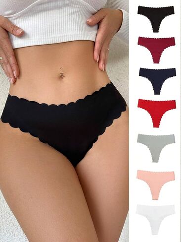 OYOANGLE Women's 7 Pieces Solid Scallop Trim Panties Underwear Stretchy Breathable Bikini Panty in Saudi Arabia