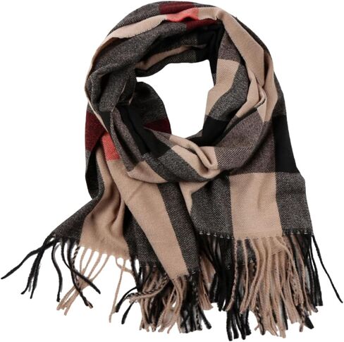 PAMFOIEL وشاح شتوي منقوش للسيدات من صوف الكشمير يشعر بالدفء الناعم وخفيف الوزن وشاح أنيق أنيق مزين بشراشيب 2023 بني in Kuwait