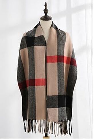 PAMFOIEL وشاح شتوي منقوش للسيدات من صوف الكشمير يشعر بالدفء الناعم وخفيف الوزن وشاح أنيق أنيق مزين بشراشيب 2023 بني in Kuwait