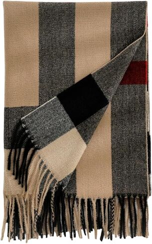 PAMFOIEL وشاح شتوي منقوش للسيدات من صوف الكشمير يشعر بالدفء الناعم وخفيف الوزن وشاح أنيق أنيق مزين بشراشيب 2023 بني in Kuwait