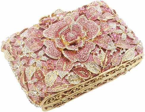 DJBM Vintage Women Floral Rhinestone Crystal Purse Rose Evening Clutch Diamond Evening Bags for Party Wedding Cocktail Prom in Saudi Arabia