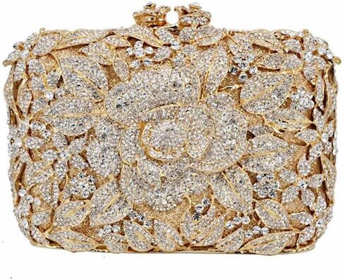 DJBM Vintage Women Floral Rhinestone Crystal Purse Rose Evening Clutch Diamond Evening Bags for Party Wedding Cocktail Prom in Saudi Arabia