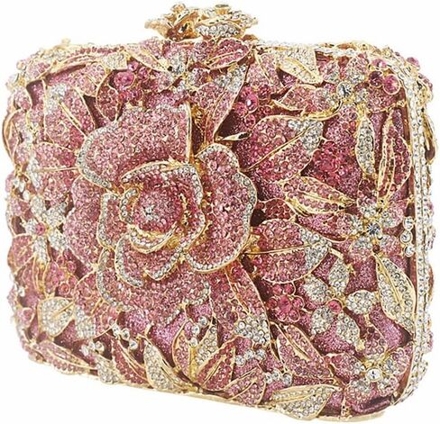 DJBM Vintage Women Floral Rhinestone Crystal Purse Rose Evening Clutch Diamond Evening Bags for Party Wedding Cocktail Prom in Saudi Arabia