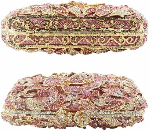 DJBM Vintage Women Floral Rhinestone Crystal Purse Rose Evening Clutch Diamond Evening Bags for Party Wedding Cocktail Prom in Saudi Arabia