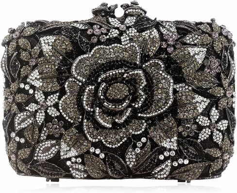 DJBM Vintage Women Floral Rhinestone Crystal Purse Rose Evening Clutch Diamond Evening Bags for Party Wedding Cocktail Prom in Saudi Arabia