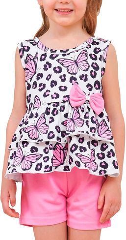 zarmfly Girls 2 Piece Outfit Summer Short Set Sleeveless Bow Knot Tank Top and Shorts Cute Clothes for Toddler Girls in Saudi Arabia
