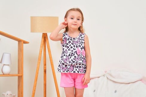 zarmfly Girls 2 Piece Outfit Summer Short Set Sleeveless Bow Knot Tank Top and Shorts Cute Clothes for Toddler Girls in Saudi Arabia