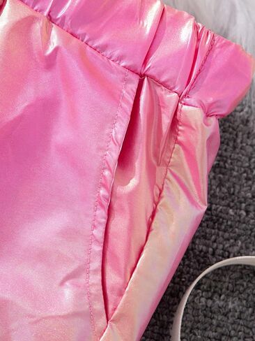 WDIRARA Girl's 2 Piece Holographic Outfit Flap Pocket Zip Up Jacket and Elastic Waist Pants Set in Saudi Arabia