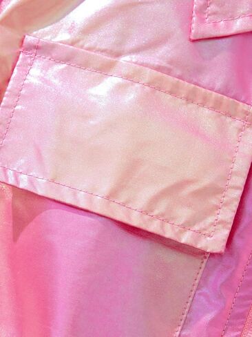 WDIRARA Girl's 2 Piece Holographic Outfit Flap Pocket Zip Up Jacket and Elastic Waist Pants Set in Saudi Arabia