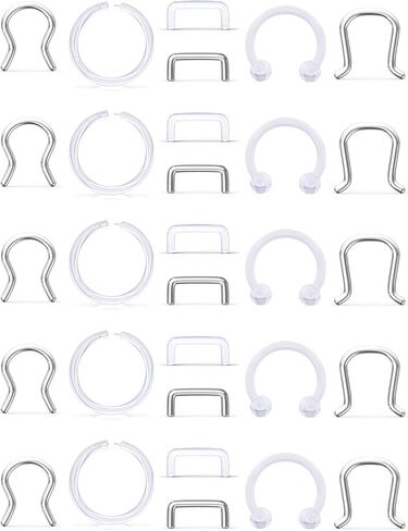 SCERRING 16G الحاجز مجوهرات الأنف هوب الدائري حدوة الحصان الغضروف Daith الزنمة خواتم التجنيب هيئة ثقب المجوهرات الفولاذ المقاوم للصدأ واضح الاكريليك 30 قطعة in Kuwait