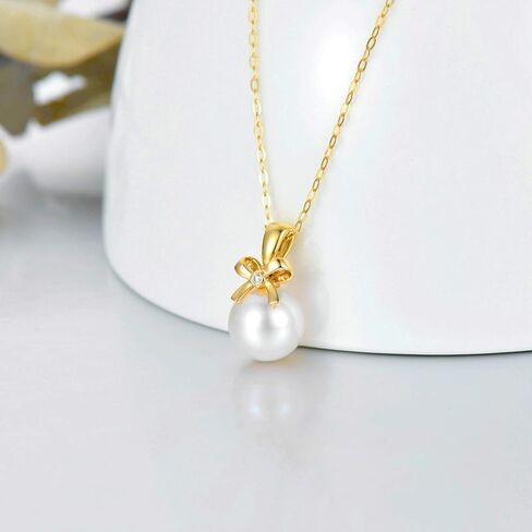 14k الذهب الحقيقي اللؤلؤ قلادة حقيقية المياه العذبة 9mm قلادات اللؤلؤ للنساء 18" in Kuwait