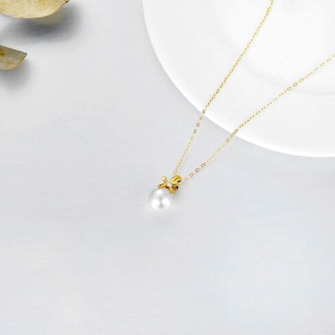 14k الذهب الحقيقي اللؤلؤ قلادة حقيقية المياه العذبة 9mm قلادات اللؤلؤ للنساء 18" in Kuwait