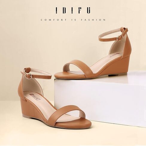 IDIFU Low Heel Open Round Toe Women's Dress Wedges Shoes Sandals | Ankle Strap Wedge for Wedding Bridal Porm Work Party Evening Cocktail Summer Graduation Business Cute Casual Ladies Guest in Saudi Arabia