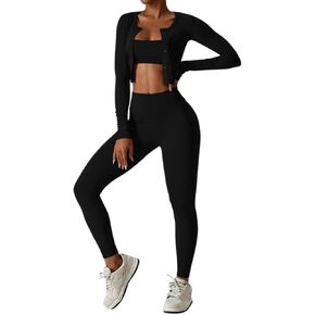 AP WARDROBE طقم يوجا أسود مكون من 3 قطع (يشمل سترة) in Kuwait