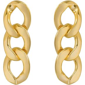 coadipress Chunky Cuban Chain Link Dangling Earrings for Women Girls Fashion 18K Gold Silver Plated Vintage Curb Minimalist Cool Dangle Drop Stud Earrings Jewelry
