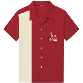 Anchor MSJ Men's 50s Male Clothing Cotton Men Shirts Short Sleeve Vintage Fifties Bowling Casual Button-Down Shirts in Kuwait