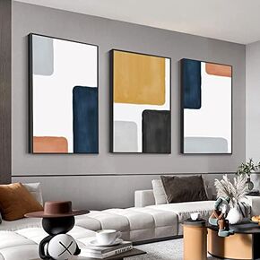Wall Art Modern Abstract Canvas Framed Wall Art 3 Piece Set Of Painted Prints Boho Style For Living Room Bathroom Kitchen Office Wall Decor Artwork (black 16" X 24"X 3 pieces) in Kuwait