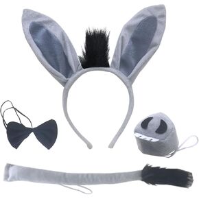 4 قطع من عصابة رأس حمار الهالوين وربطة عنق على شكل فيونكة وذيل رمادي وآذان حمار وأطواق شعر على شكل ربطة عنق على شكل حيوان وربطة شعر على شكل حيوان وربطة شعر للنساء أزياء تنكرية لعيد الميلاد وحفلات أعياد الميلاد in Kuwait
