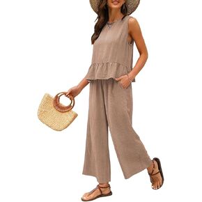 EVALESS Two Piece Sets for Womens Fashion 2024 Dressy Matching Sets Womens Clothes Sleeveless Summer Vacation Outfits