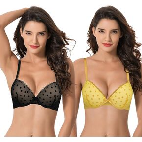 Curve Muse Women's Plus Size Push Up Add 1 and a Half Cup Underwire Mesh Bra