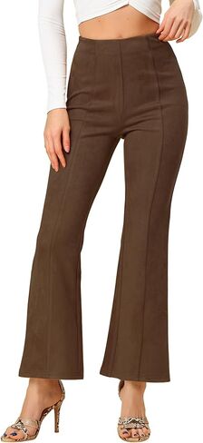 Allegra K Women's Faux Suede Trousers Wide Legs Casual Business Bell Bottom Flared Pants in Kuwait
