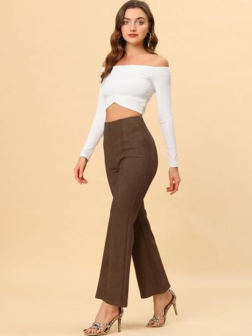 Allegra K Women's Faux Suede Trousers Wide Legs Casual Business Bell Bottom Flared Pants in Kuwait