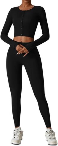 AP WARDROBE طقم يوجا أسود مكون من 3 قطع (يشمل سترة) in Kuwait