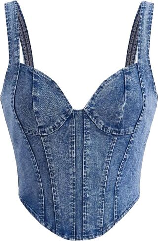 Verdusa Women's Sweetheart Neck Sleeveless Asymmetrical Denim Crop Cami Top in Saudi Arabia