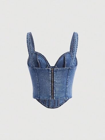 Verdusa Women's Sweetheart Neck Sleeveless Asymmetrical Denim Crop Cami Top in Saudi Arabia