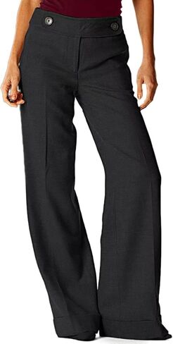Flamingals Women's Solid Buttoned Detail Wide Leg Pants Mid Waist Casual Pants Soft in Saudi Arabia