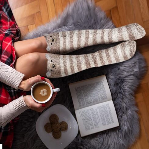 Benefeet Sox بنات لطيف الحيوان غامض جوارب طويلة إلى الركب المرأة مضحك مخطط دافئ شتاء دافئ رقيق الفخذ العليا الجوارب تدفئة الساق in Saudi Arabia