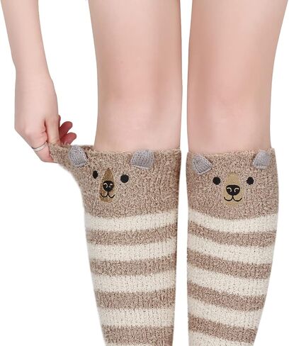 Benefeet Sox بنات لطيف الحيوان غامض جوارب طويلة إلى الركب المرأة مضحك مخطط دافئ شتاء دافئ رقيق الفخذ العليا الجوارب تدفئة الساق in Saudi Arabia