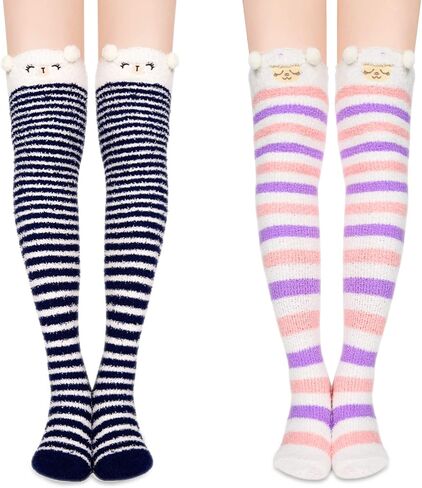 Benefeet Sox بنات لطيف الحيوان غامض جوارب طويلة إلى الركب المرأة مضحك مخطط دافئ شتاء دافئ رقيق الفخذ العليا الجوارب تدفئة الساق in Saudi Arabia