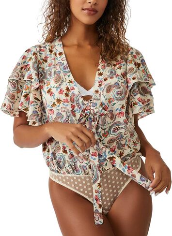 Free People Call Me Later Printed Bodysuit in Saudi Arabia