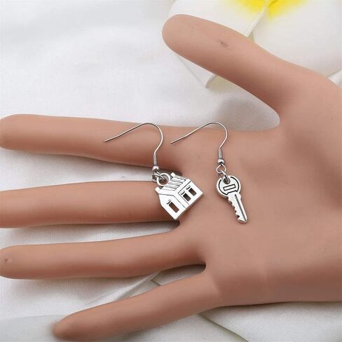 MALOYANVE Realtor House Key Asymmetrical Dangle Drop Earrings Unique Silver Plated Real Estate Agents Jewelry Gift For Home Seller Realtor in Saudi Arabia