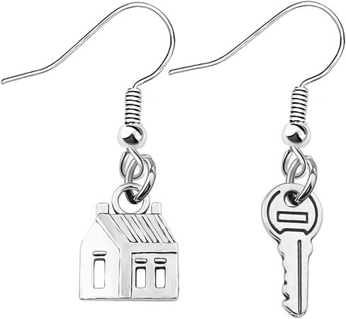 MALOYANVE Realtor House Key Asymmetrical Dangle Drop Earrings Unique Silver Plated Real Estate Agents Jewelry Gift For Home Seller Realtor in Saudi Arabia