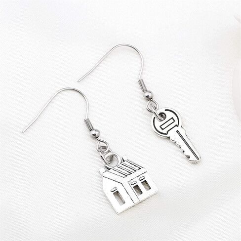 MALOYANVE Realtor House Key Asymmetrical Dangle Drop Earrings Unique Silver Plated Real Estate Agents Jewelry Gift For Home Seller Realtor in Saudi Arabia