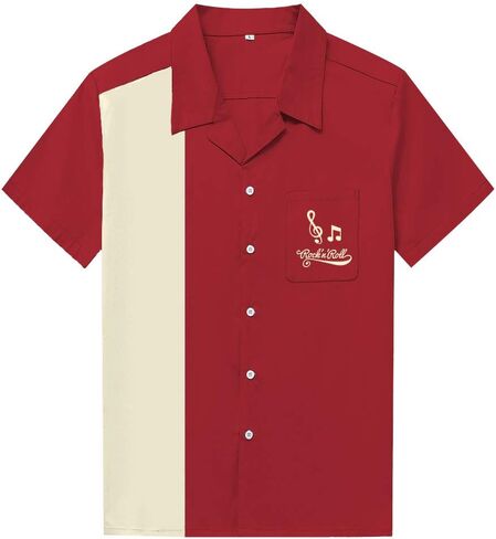 Anchor MSJ Men's 50s Male Clothing Cotton Men Shirts Short Sleeve Vintage Fifties Bowling Casual Button-Down Shirts in Kuwait