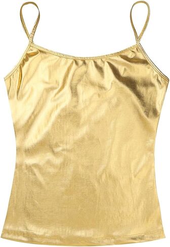 قميص نسائي من Alvivi لامع لامع ذو مظهر رطب، قميص بدون أكمام بأشرطة سباغيتي، ملابس رقص للنوادي in Kuwait