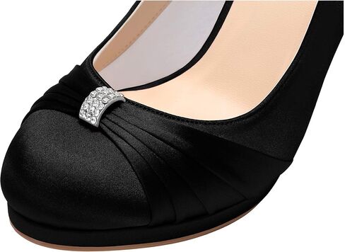 ERIJUNOR Women Comfortable Mid Heel Pumps Closed Toe Rhinestones Brooch Satin Evening Prom Wedding Shoes in Kuwait